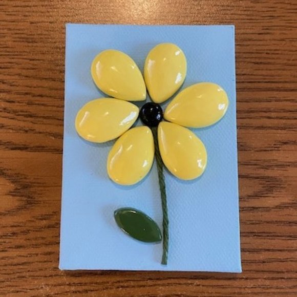 Mini Painting on Canvas with Easel - Yellow Flower on Light Blue - Picture 3 of 3